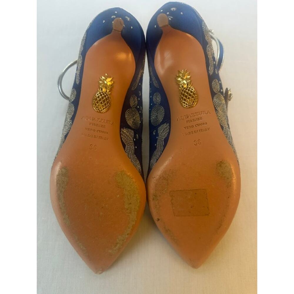 Aquazzura x Claudia Schiffer Cloudy Star Satin Kitten Heels Blue 38 7.5-8 EUC - Picture 4 of 5